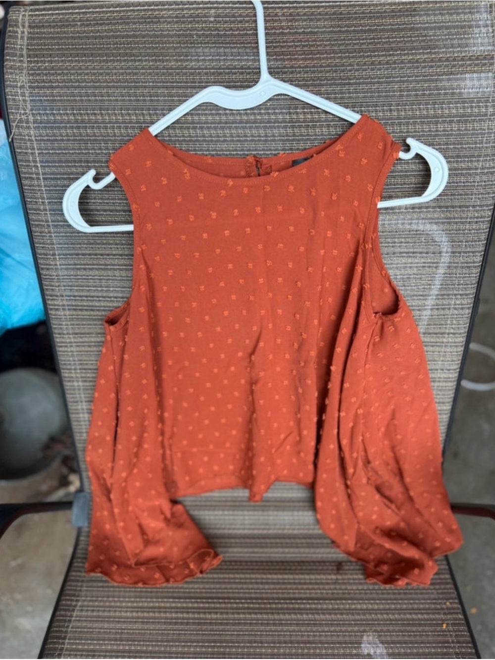 Rust Orange Cold-Shoulder Dot Textured Blouse